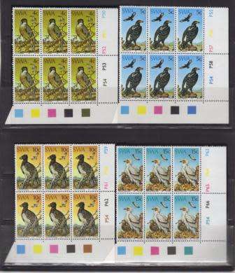 SWA 1975 PROTECTED BIRDS OF PREY SET OF 4 MNH CONTROL BLOCKS