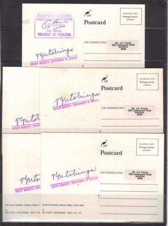CISKEI 1983 SET OF 5 MILITARY UNIFORMS MAXI CARDS SIGNED BY DEP MIN OF DEFENCE