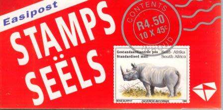 RSA 1993 RHINO BOOKLET WITH MNH LATIN COATED STAMPS FULLY PERFED FLAP 93/3 STATION 22 BY PRINTPAK