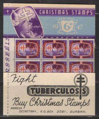 UNION SA 1947 6D CHRISTMAS LABELS BOOKLET EXPLODED WITH MNH PANE