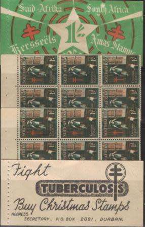 UNION SA 1950 1S RECONSTRUCTED CHRISTMAS LABELS BOOKLET WITH 2 MNH PANES
