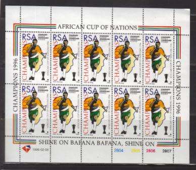 RSA 1996 SOCCER AFRICAN CUP OF NATIONS CHAMPIONS MNH FULL SHEET OF 10
