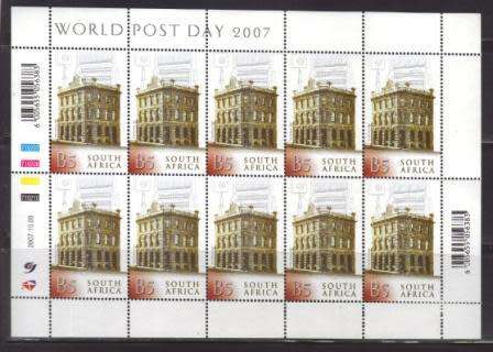 RSA 2007 WORLD POST DAY POST OFFICE BUILDING MNH FULL SHEET OF 10 B5