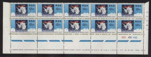 RSA 1971 ANTARCTIC TREATY 12and1/2c MNH EXTENDED CONTROL BLOCK OF 10