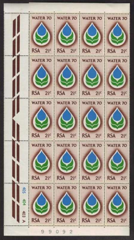 RSA 1970 WATER 70 CAMPAIGN 2and1/2c MNH EXTENDED CONTROL BLOCK OF 40 PANE A