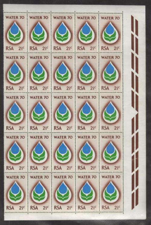 RSA 1970 WATER 70 CAMPAIGN 2and1/2c MNH RIGHT MARGINAL BLOCK OF 25
