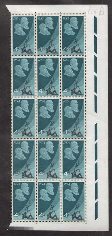 RSA 1971 10TH ANNIV RSA 4c MNH RIGHT MARGINAL BLOCK OF 15 PANE B REVERSED WATERMARK
