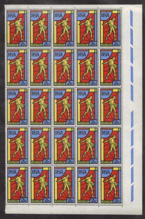 RSA 1970 BIBLE SOCIETY 2and1/2c MNH RIGHT MARGINAL BLOCK OF 25
