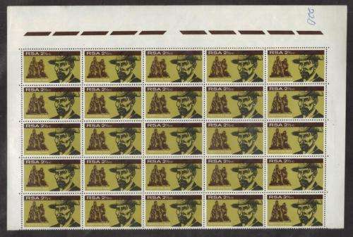 RSA 1968 HERTZOG MONUMENT 2and1/2c MNH TOP MARGINAL BLOCK OF 25