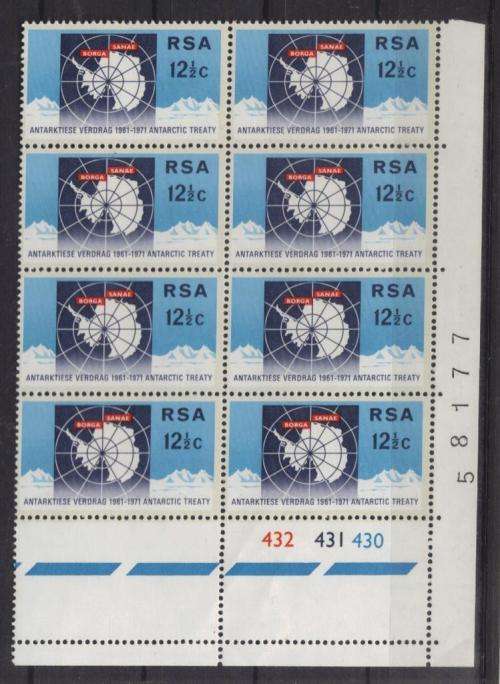 RSA 1971 ANTARCTIC TREATY 12and1/2c MNH EXTENDED CONTROL BLOCK OF 8