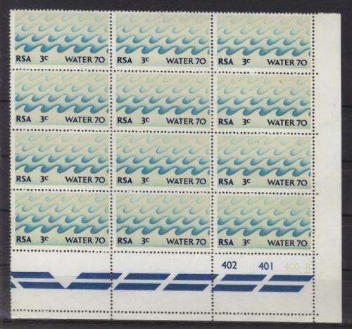 RSA 1970 WATER 70 CAMPAIGN 3c MNH EXTENDED CONTROL BLOCK OF 12 PANE B