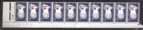 RSA 1963 RED CROSS 12and1/2c MNH CONTROL STRIP OF 10 PANE B WITH BLACK SHEET #
