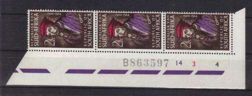 RSA 1964 CALVIN 2and1/2c MNH CONTROL STRIP OF 3 PANE B WITH BLACK SHEET # 863597