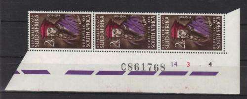 RSA 1964 CALVIN 2and1/2c MNH CONTROL STRIP OF 3 PANE C WITH BLACK SHEET # 861768