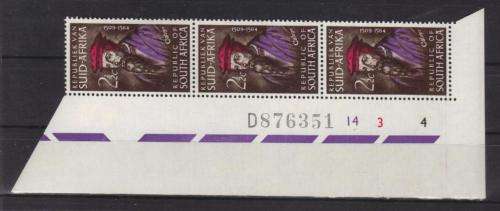RSA 1964 CALVIN 2and1/2c MNH CONTROL STRIP OF 3 PANE D WITH BLACK SHEET # 876351
