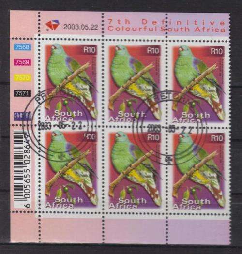 RSA 2003 7TH DEFINITIVE R10 BIRDS USED (CTO) CONTROL BLOCK 7568 OF 6 DATED 2003/05/22