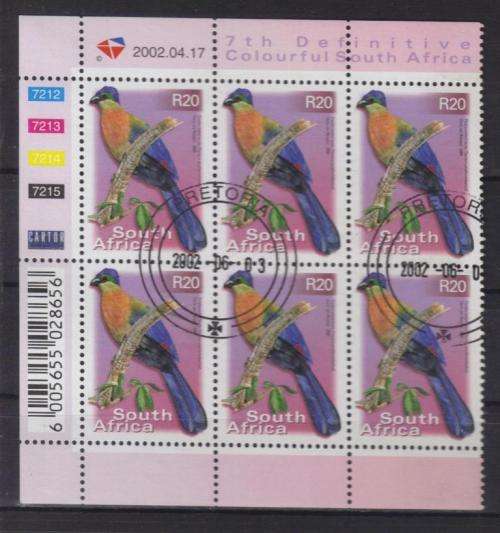 RSA 2002 7TH DEFINITIVE R20 BIRDS USED (CTO) CONTROL BLOCK 7212 OF 6 DATED 2002/04/17