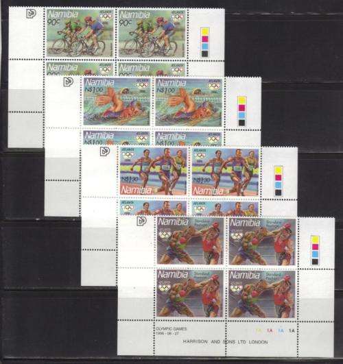 NAMIBIA 1996 OLYMPIC GAMES SET OF 4 MNH CONTROL BLOCKS OF 4