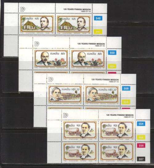 NAMIBIA 1995 FINNISH MISSION SET OF 4  MNH CONTROL BLOCKS OF 4