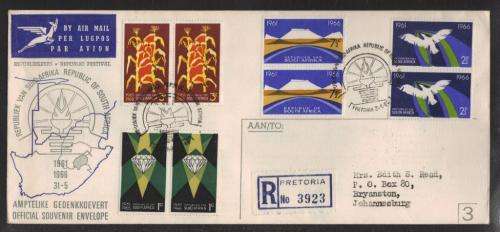 RSA 1966 5TH ANNIV RSA REG AIRMAIL OFFICIAL FDC 3 - DIFFERENT SEQUENCE