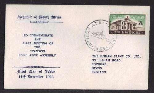 RSA 1963 TRANSKEI LEGISLATIVE ASSEMBLY FDC OFFICIAL D/S ADDRESSED TO ENGLAND