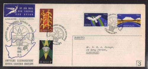 RSA 1966 5TH ANNIV RSA OFFICIAL FDC #3 WITH SET OF 4 ENGLISH STAMPS ADDRESSED TO KIMBERLEY