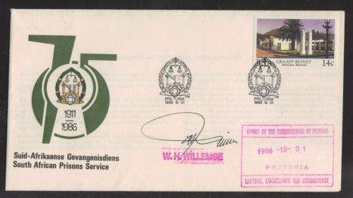 RSA 1986 SA PRISON SERVICE COM COVER SIGNED BY COMMISSIONER WILLEMSE ON FRONT and ANOTHER 9 ON REAR