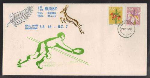 RSA 1976 1ST RUGBY TEST SA ALL BLACKS COM COVER WITH DURBAN 24/7/76 D/S