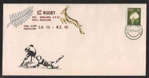 RSA 1976 3RD RUGBY TEST SA ALL BLACKS COM COVER WITH NEWLANDS 4/9/76 D/S