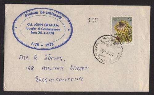 RSA 1978 BI-CENTENARY GRAHAMSTOWN COM COVER WITH CACHET and 1820 SETTLERS DS 24/4/78