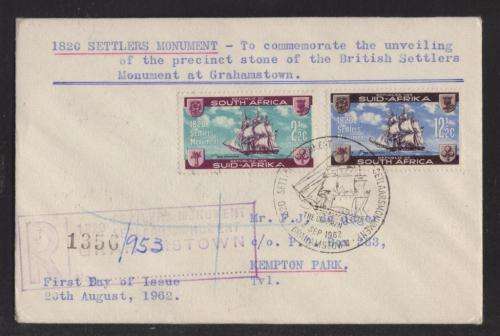 RSA 1962 1820 SETTLERS MONUMENT REG COM COVER GRAHAMSTOWN 3/9/62 DS