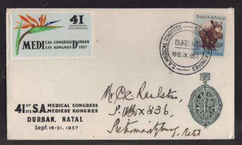 UNION SA 1957 41ST SA MEDICAL CONGRESS COM COVER WITH SPECIAL D/S 16-21/9/57