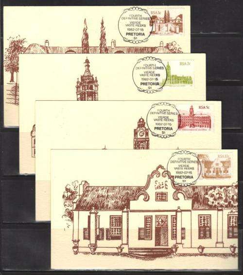 RSA 1982 4TH DEFINITIVE BUILDINGS COILS SET OF 4 PRIVATE MAXI CARDS BY MAXIPHILA