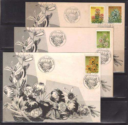 RSA 1977 KIRSTENBOSCH SET OF 3 PRIVATE MAXI CARDS WITH COIL STAMPS