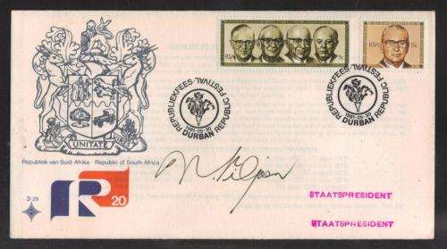 RSA 1981 REPUBLIC 20 FESTIVAL OFFICIAL FDC 3.29 SIGNED STATE PRESIDENT SP VILJOEN WITH CACHET