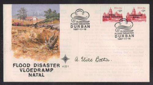RSA 1987 FLOOD DISASTER OFFICIAL FDC 4.22.1 SIGNED BY ELIZE BOTHA WIFE OF STATE PRESIDENT