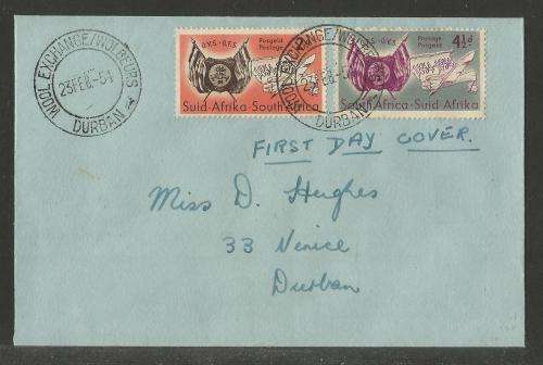 UNION SA 1954 CENTENARY OFS SET OF 2 ON PRIVATE FDC