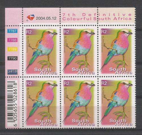 RSA 2004 7TH DEFINITIVE R2 BIRDS MNH CONTROL BLOCK 7787 OF 6 DATED 2004/05/12
