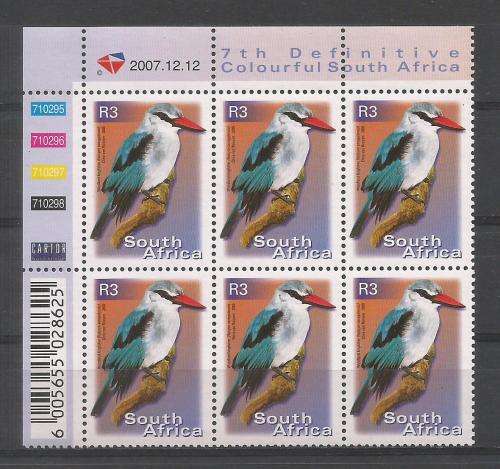 RSA 2007 7TH DEFINITIVE R3 BIRDS MNH CONTROL BLOCK 710295 OF 6 DATED 2007/12/12