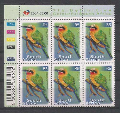 RSA 2004 7TH DEFINITIVE R5 BIRDS MNH CONTROL BLOCK 7795 OF 6 DATED 2004/05/06