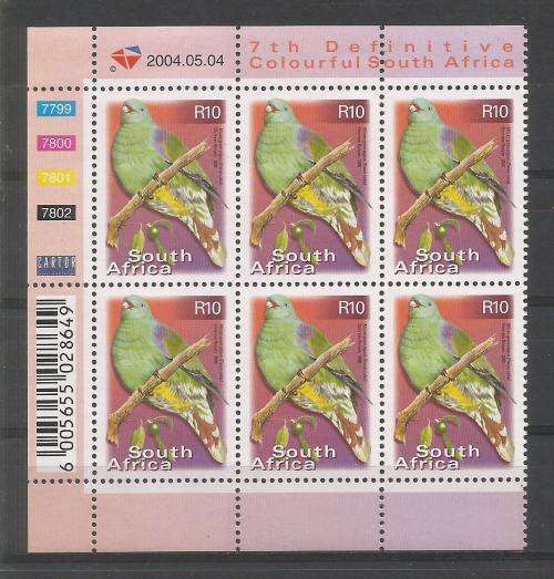 RSA 2004 7TH DEFINITIVE R10 BIRDS MNH CONTROL BLOCK 7799 OF 6 DATED 2004/05/04