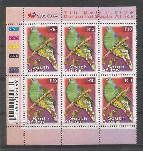 RSA 2005 7TH DEFINITIVE R10 BIRDS MNH CONTROL BLOCK 7971 OF 6 DATED 2005/08/24