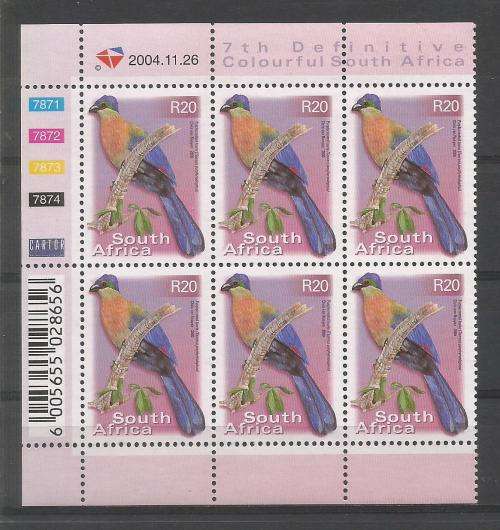 RSA 2004 7TH DEFINITIVE R20 BIRDS MNH CONTROL BLOCK 7871 OF 6 DATED 2004/11/26