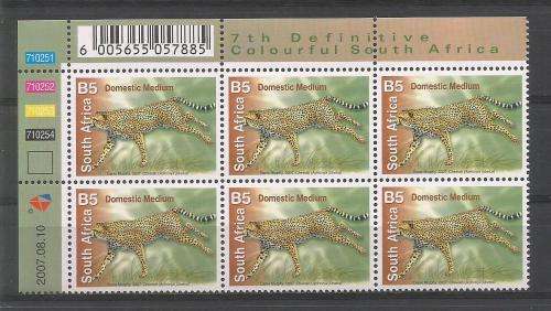 RSA 2007 7TH DEFINITIVE B5 CHEETAH MNH CONTROL BLOCK 710251 OF 6 DATED 2007/08/10