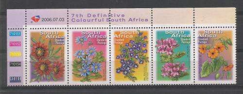 RSA 2006 7TH DEF STANDARD POSTAGE FLOWERS MNH CONTROL STRIP 710151 OF 5 DATED 2006/07/03