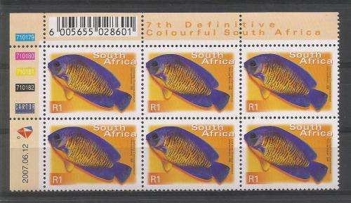 RSA 2007 7TH DEFINITIVE R1 FISHES MNH CONTROL BLOCK 710179 OF 6 DATED 2007/06/12
