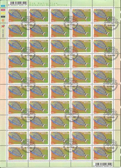 RSA 2000 7TH DEFINITIVE FISHES 10c CTO FULL SHEET 7004 DATED 20001101