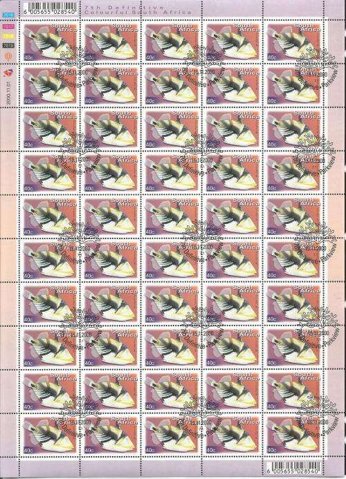 RSA 2000 7TH DEFINITIVE FISHES 40c CTO FULL SHEET 7016 DATED 20001101