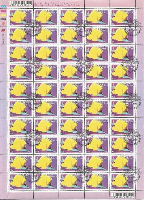 RSA 2000 7TH DEFINITIVE FISHES 90c USED (CTO) FULL SHEET 7036 DATED 20001101