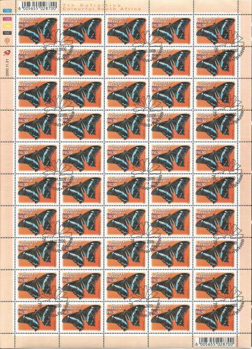 RSA 2000 7TH DEFINITIVE BUTTERFLIES R6.30 USED (CTO) FULL SHEET 7084 DATED 20001101